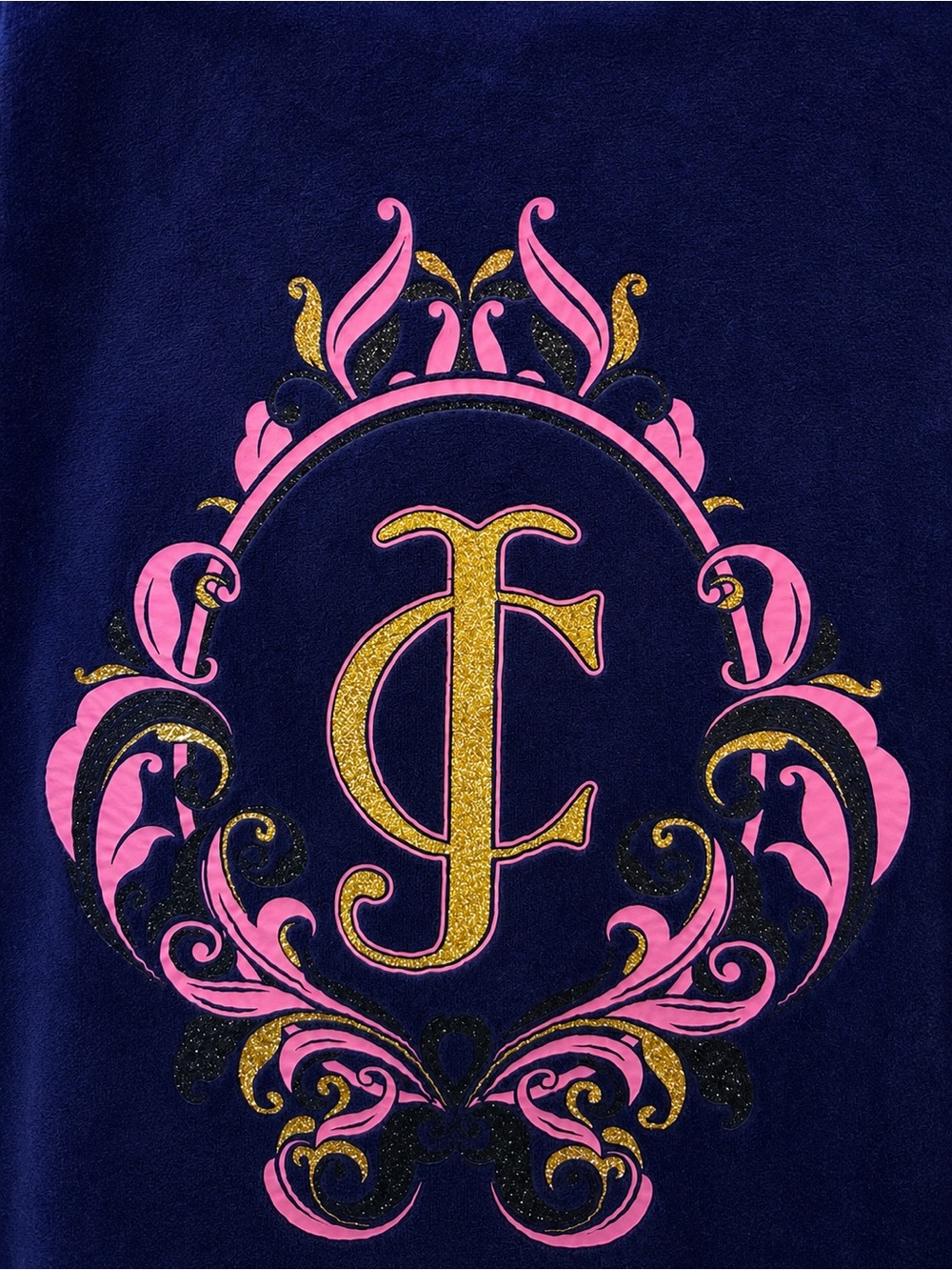 Juicy Couture Velour Zip Hoodie Sz Small Royal Blue Gold Pink JC Monogram Y2K - Picture 4 of 6